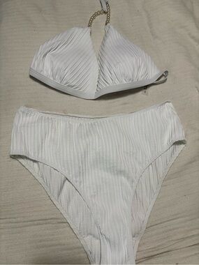 SHEIN White Ribbed Triangle Bikini Set
